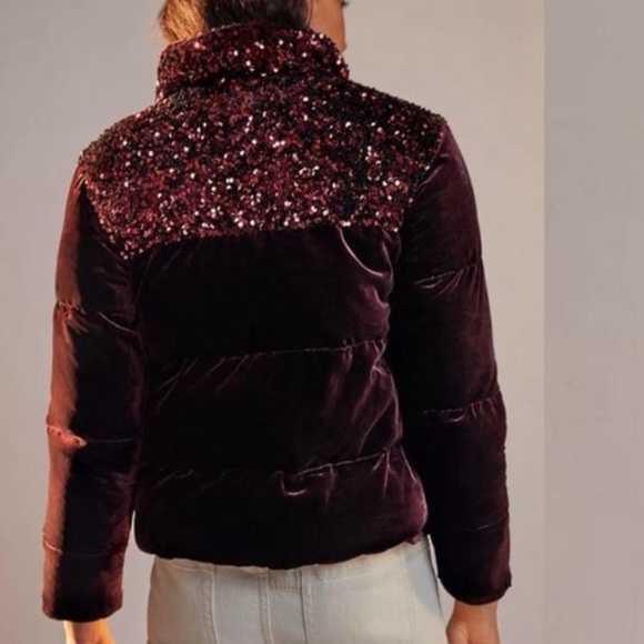 Anthropologie Maeve Vera Sequined Velvet Puffer Jacket - Picture 2 of 4